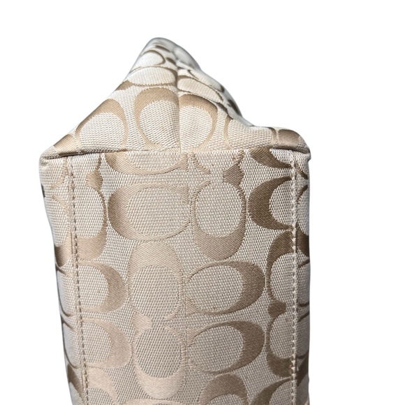 Coach Bleecker Tan beige C Signature Jacquard w/Pink Floral Handbag Tote Bag - Picture 4 of 13